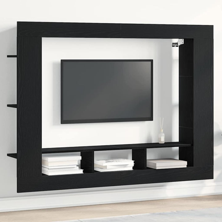 Tv-Skåp Väggmonterad Svart Ek 152 X 22 X 113 Cm Konstruerat Trä
