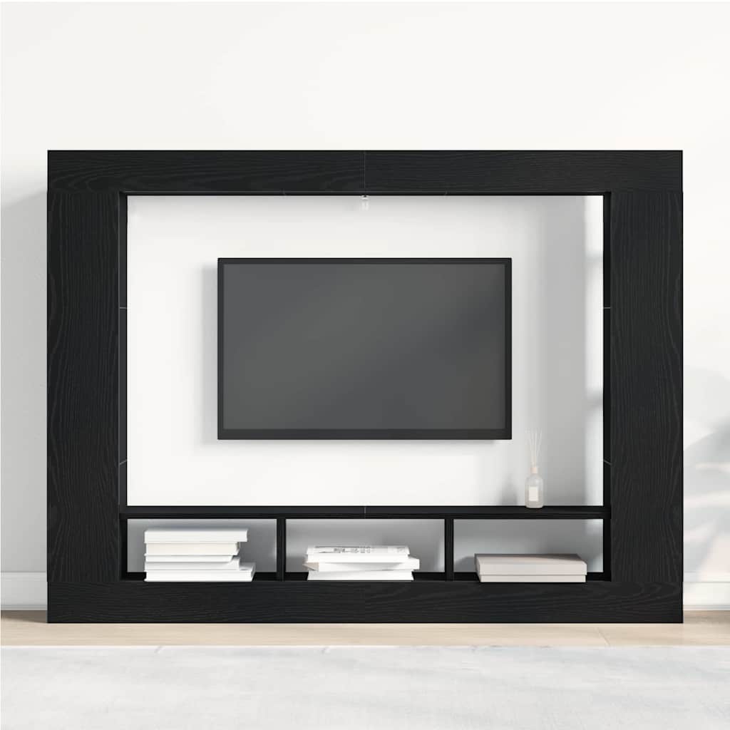 Tv-Skåp Väggmonterad Svart Ek 152 X 22 X 113 Cm Konstruerat Trä