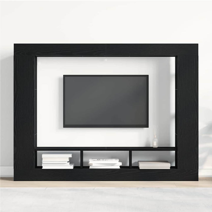 Tv-Skåp Väggmonterad Svart Ek 152 X 22 X 113 Cm Konstruerat Trä