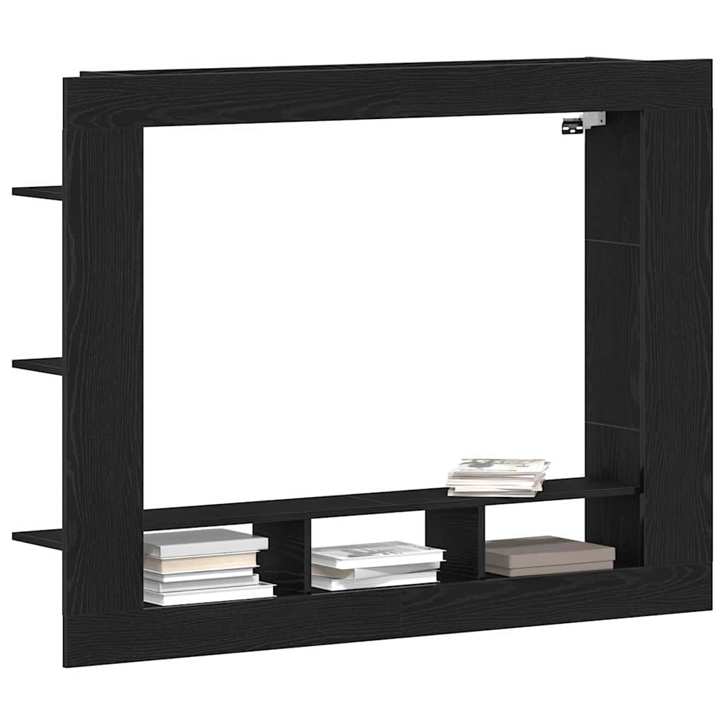 Tv-Skåp Väggmonterad Svart Ek 152 X 22 X 113 Cm Konstruerat Trä
