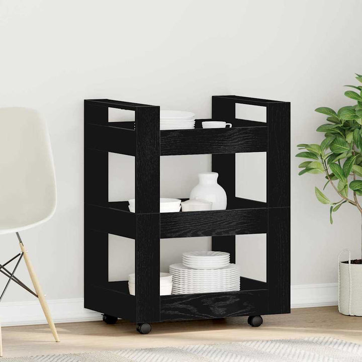 Köksvagn Svart Ek 60 X 45 X 80 Cm Konstruerat Trä