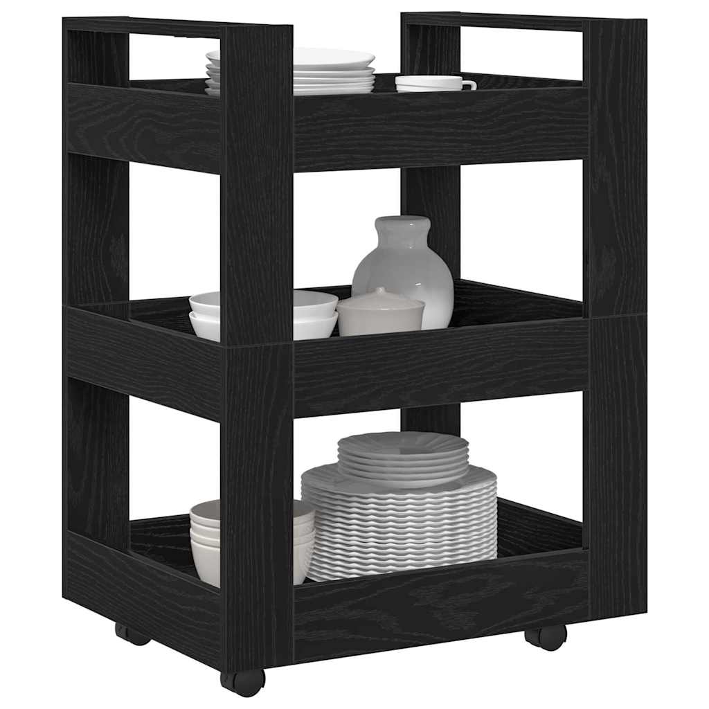 Köksvagn Svart Ek 60 X 45 X 80 Cm Konstruerat Trä