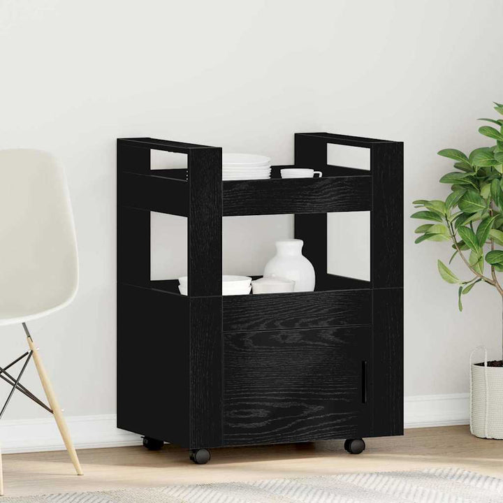 Köksvagn Svart Ek 60 X 45 X 80 Cm Konstruerat Trä