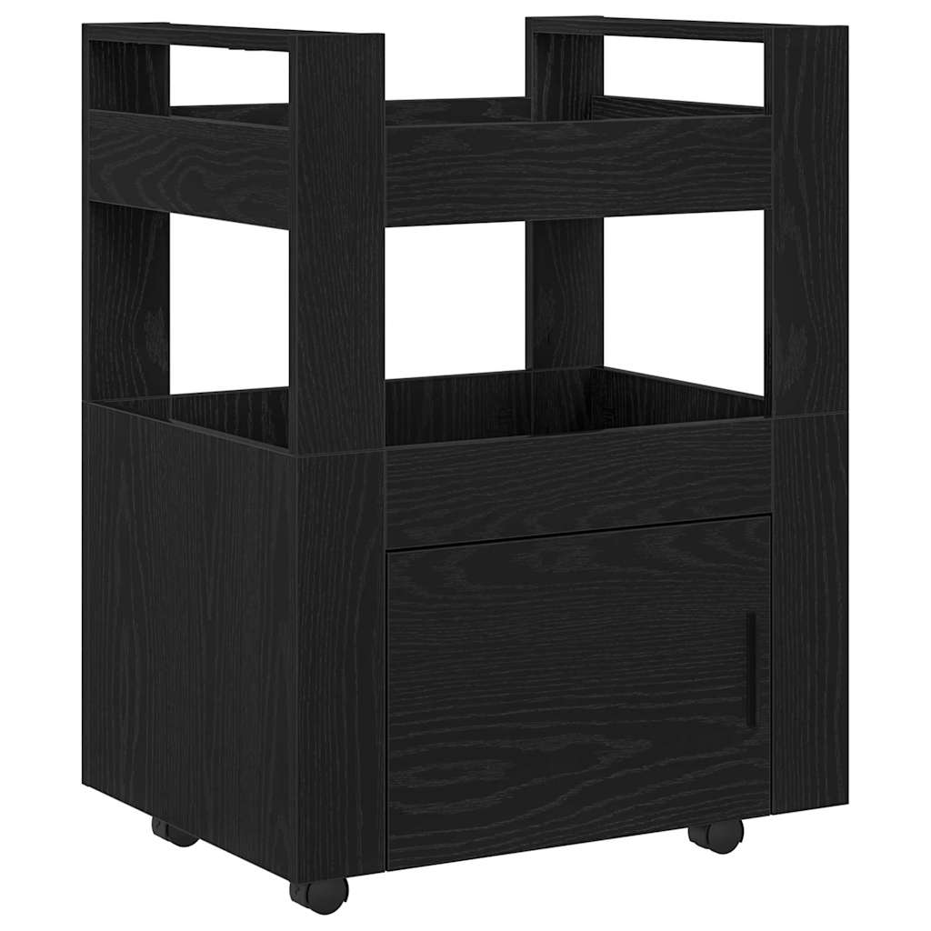 Köksvagn Svart Ek 60 X 45 X 80 Cm Konstruerat Trä