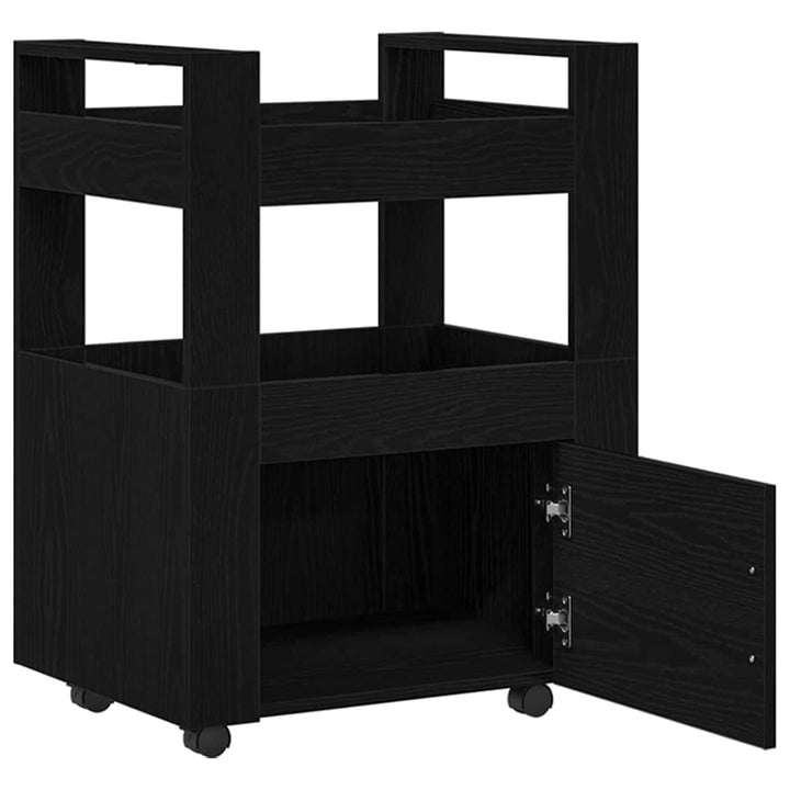 Köksvagn Svart Ek 60 X 45 X 80 Cm Konstruerat Trä