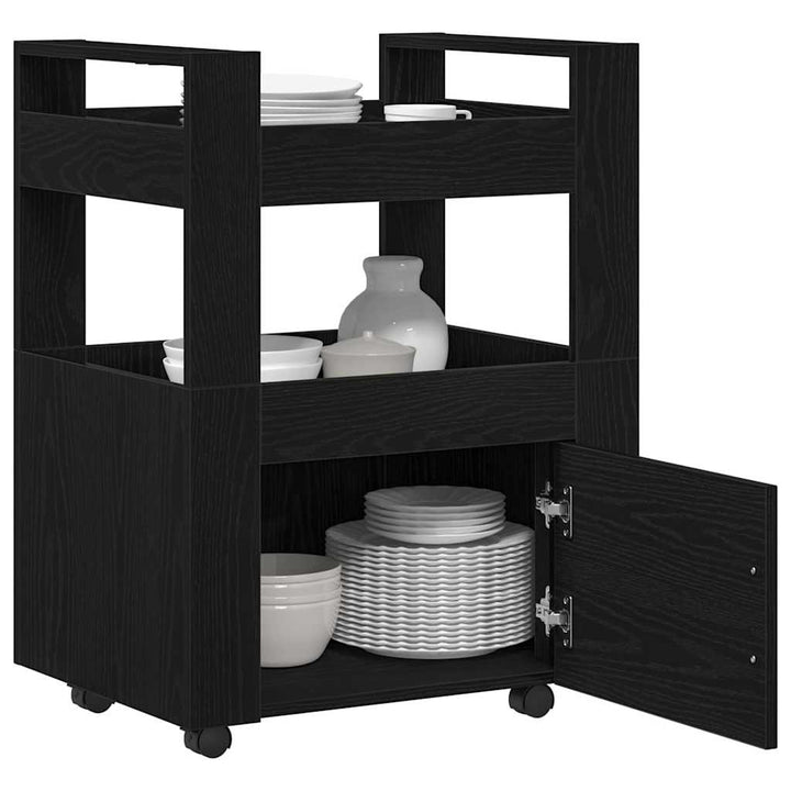 Köksvagn Svart Ek 60 X 45 X 80 Cm Konstruerat Trä