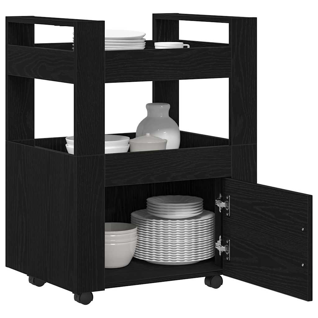 Köksvagn Svart Ek 60 X 45 X 80 Cm Konstruerat Trä