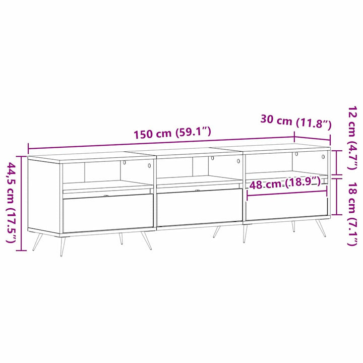 Tv-Skåp Svart Ek 150 X 30 X 44,5 Cm Konstruerat Trä