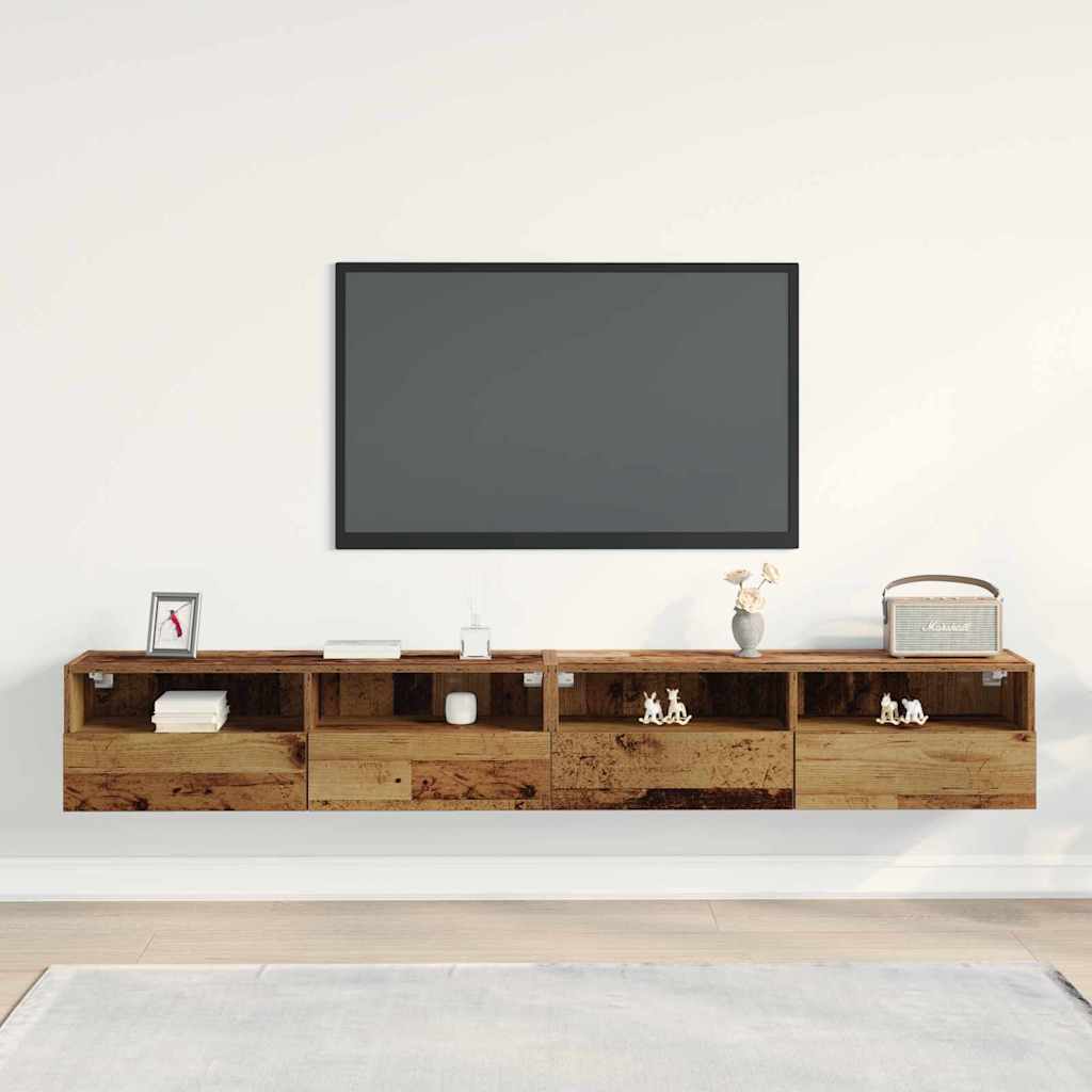 Tv Vägghylla 2 Pcs Gammalt Trä 100 X 30 X 30 Cm Konstruerat Trä