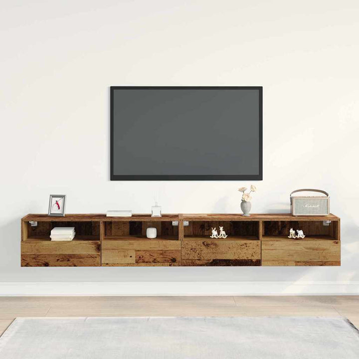Tv Vägghylla 2 Pcs Gammalt Trä 100 X 30 X 30 Cm Konstruerat Trä