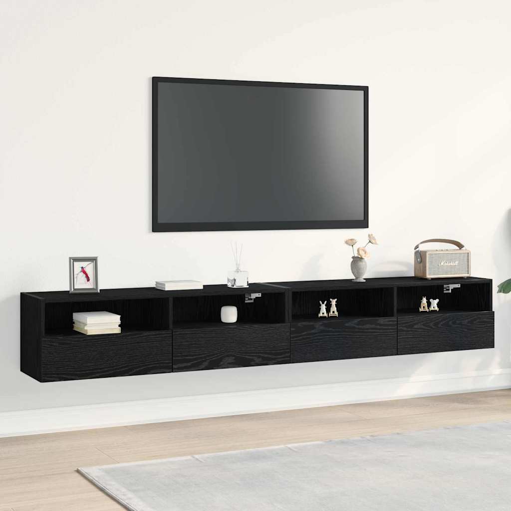 Tv Vägghylla 2 Pcs Svart Ek 100 X 30 X 30 Cm Konstruerat Trä