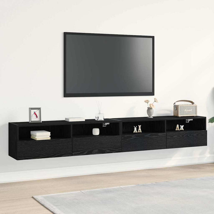 Tv Vägghylla 2 Pcs Svart Ek 100 X 30 X 30 Cm Konstruerat Trä