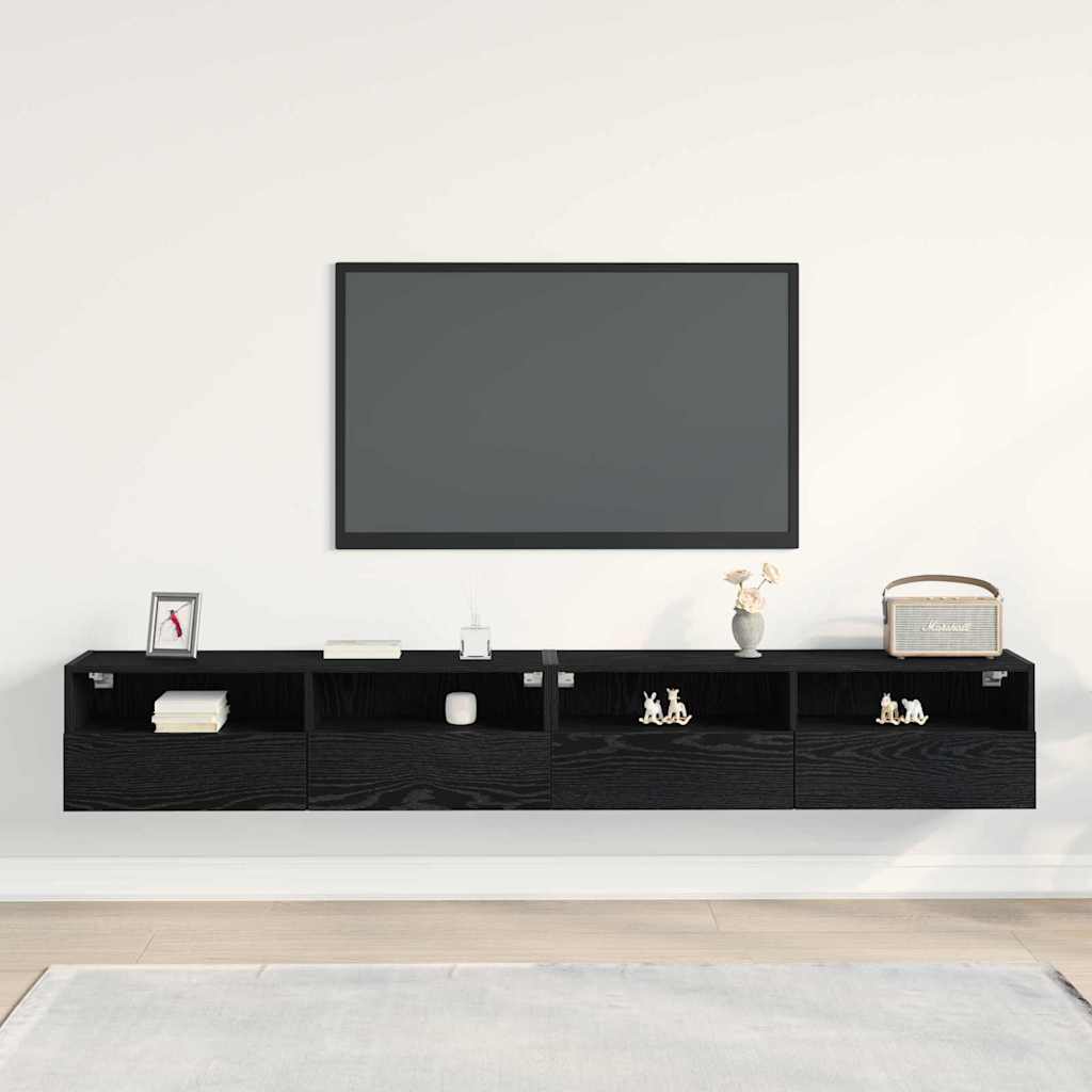 Tv Vägghylla 2 Pcs Svart Ek 100 X 30 X 30 Cm Konstruerat Trä