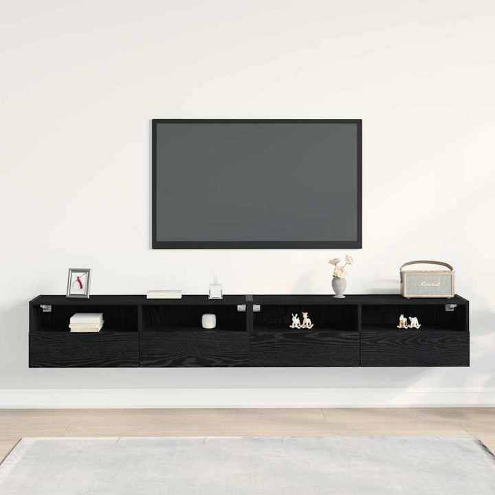 Tv Vägghylla 2 Pcs Svart Ek 100 X 30 X 30 Cm Konstruerat Trä