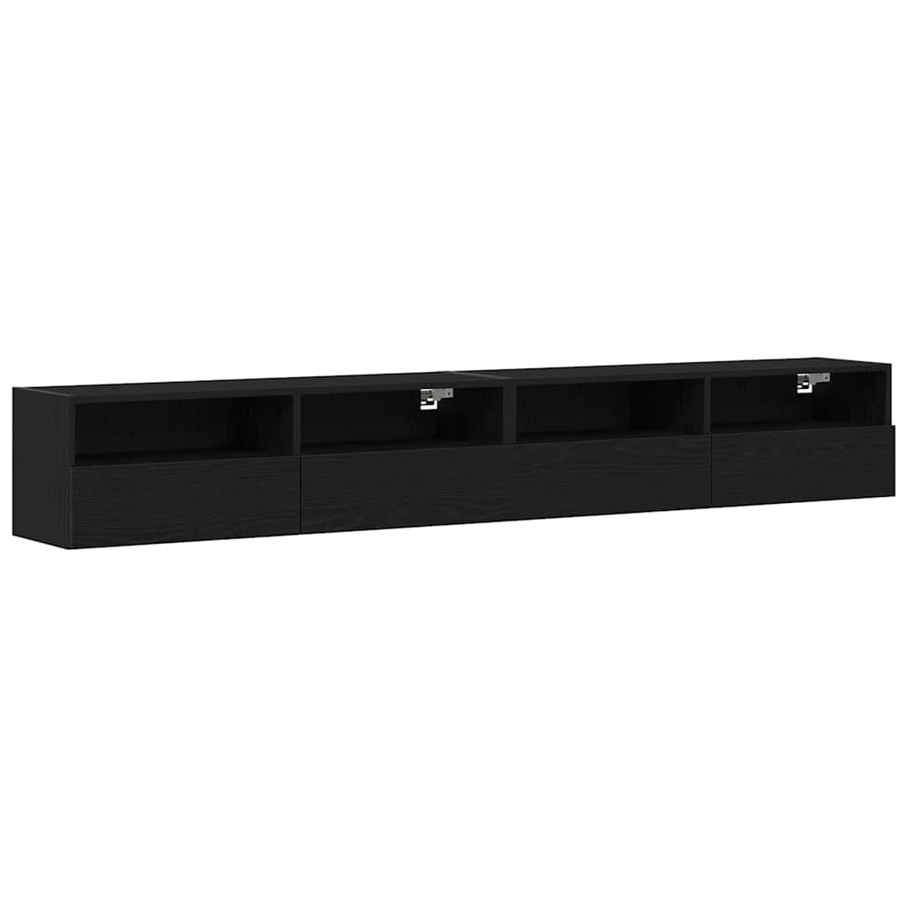 Tv Vägghylla 2 Pcs Svart Ek 100 X 30 X 30 Cm Konstruerat Trä
