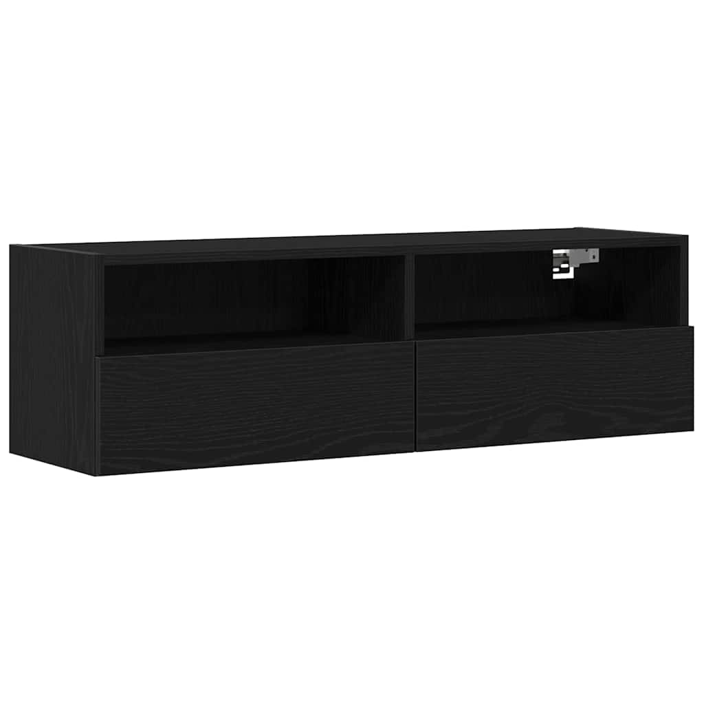 Tv Vägghylla 2 Pcs Svart Ek 100 X 30 X 30 Cm Konstruerat Trä