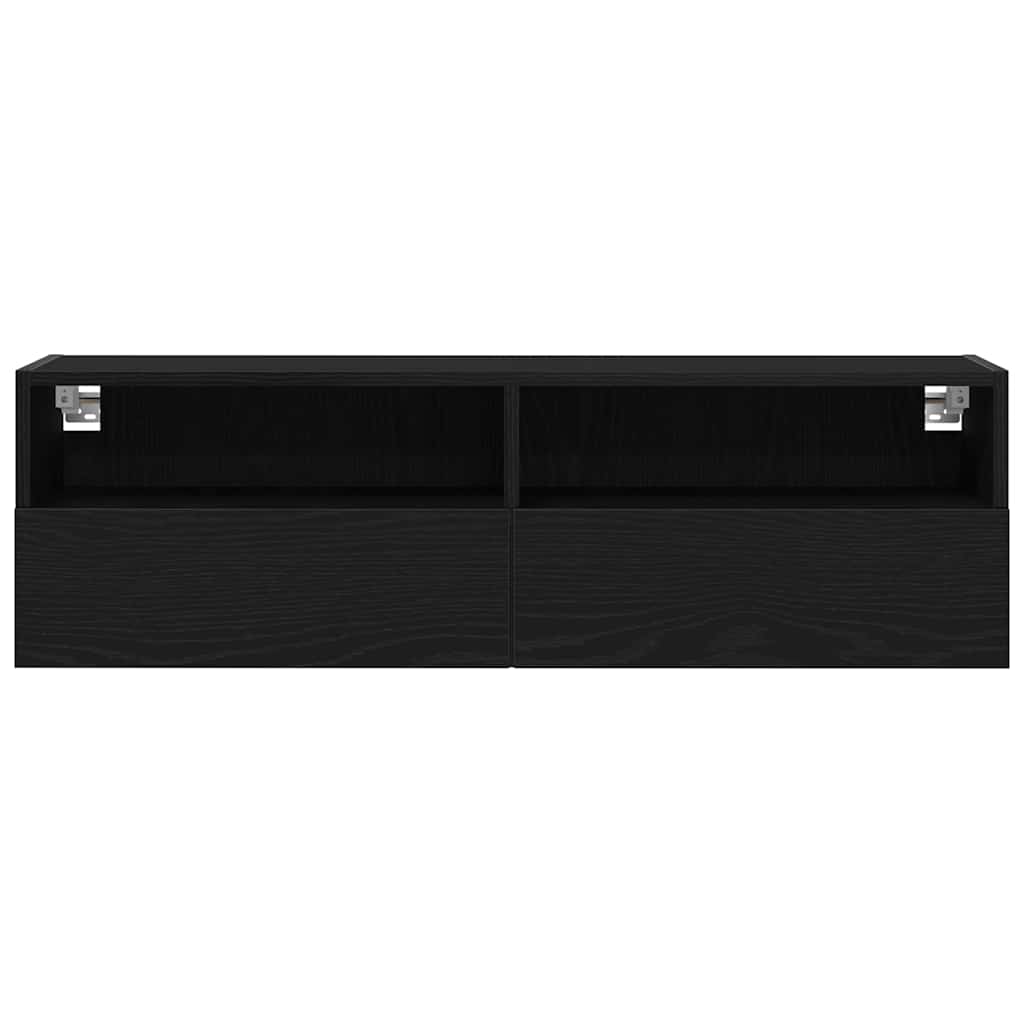 Tv Vägghylla 2 Pcs Svart Ek 100 X 30 X 30 Cm Konstruerat Trä
