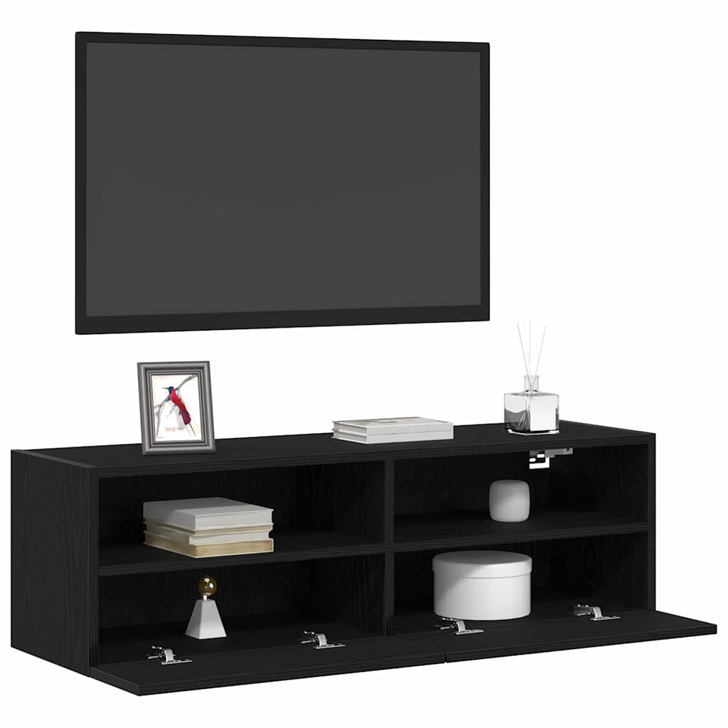 Tv Vägghylla 2 Pcs Svart Ek 100 X 30 X 30 Cm Konstruerat Trä