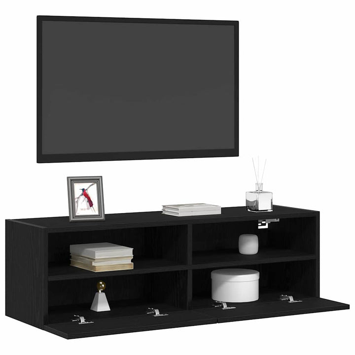 Tv Vägghylla 2 Pcs Svart Ek 100 X 30 X 30 Cm Konstruerat Trä