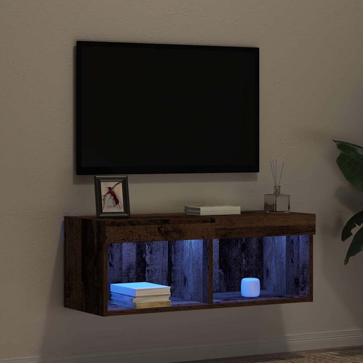 Tv-Bänkset Med Led Gammalt Trä 80 X 30 X 30 Cm Konstruerat Trä