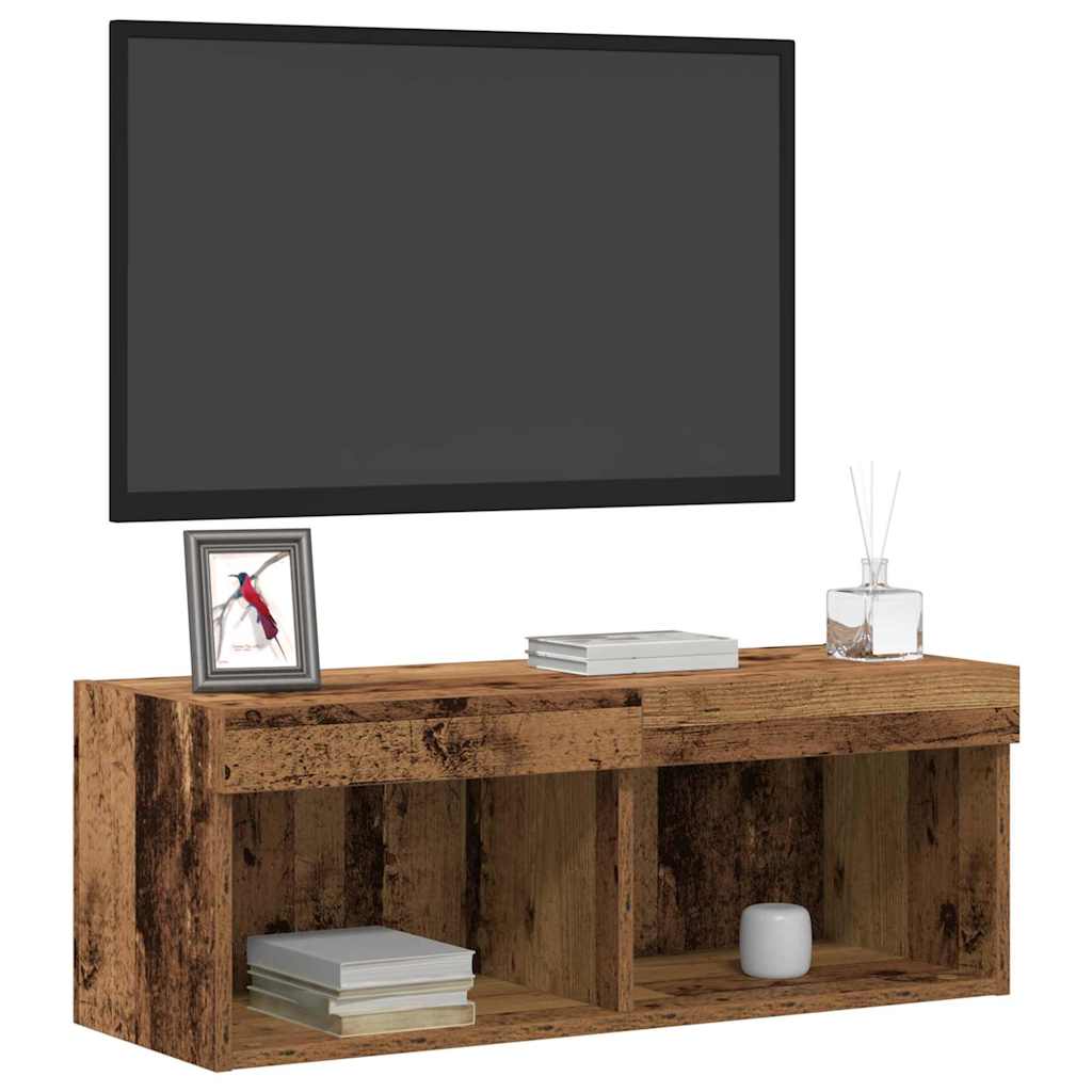 Tv-Bänkset Med Led Gammalt Trä 80 X 30 X 30 Cm Konstruerat Trä