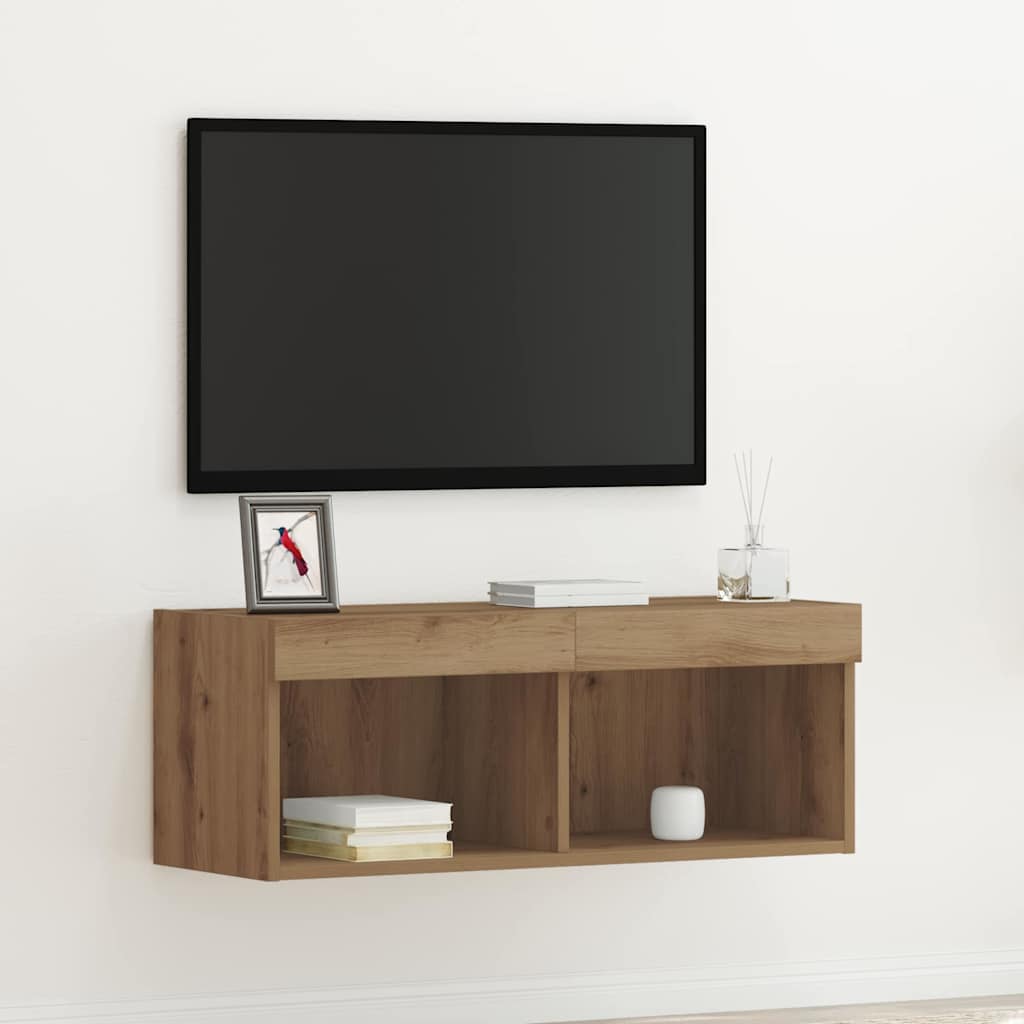 Tv-Bänkset Med Led Artisan Ek 80 X 30 X 30 Cm Konstruerat Trä