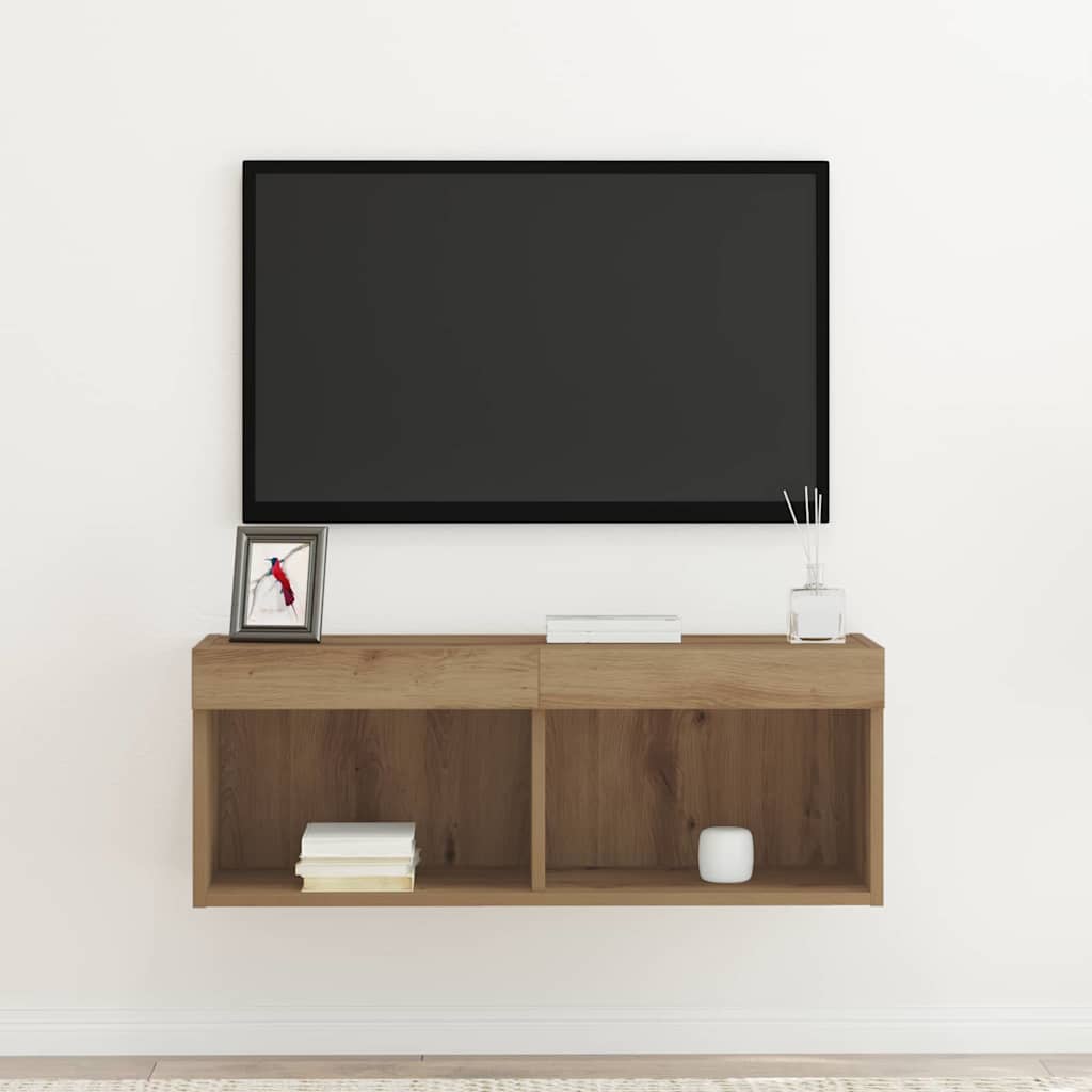Tv-Bänkset Med Led Artisan Ek 80 X 30 X 30 Cm Konstruerat Trä
