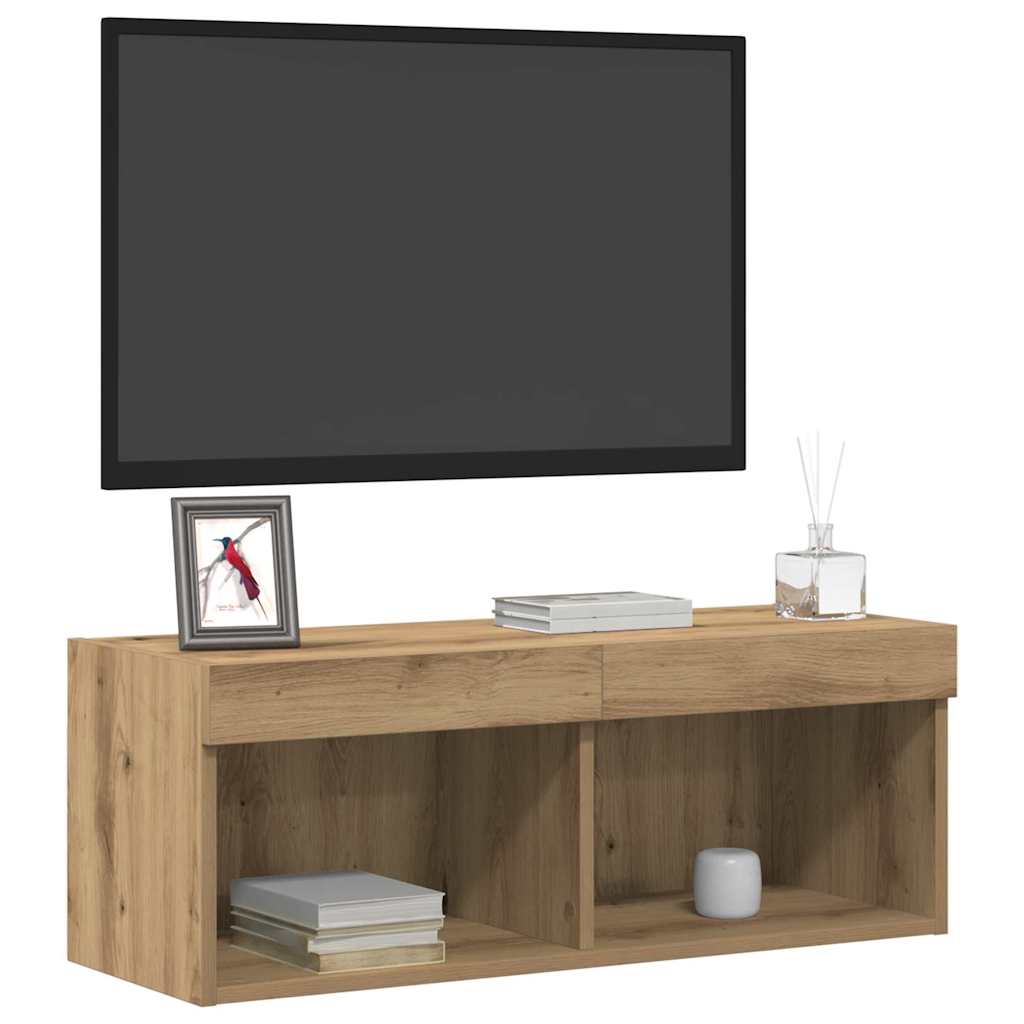 Tv-Bänkset Med Led Artisan Ek 80 X 30 X 30 Cm Konstruerat Trä