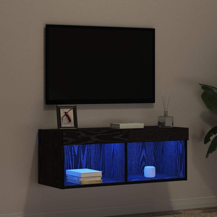 Tv-Bänkset Med Led Svart Ek 80 X 30 X 30 Cm Konstruerat Trä