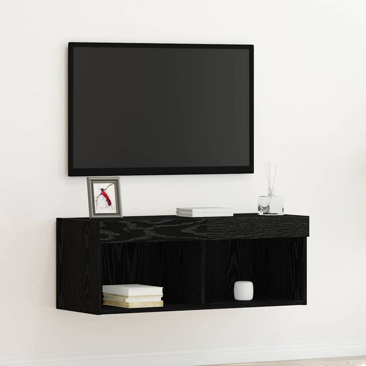 Tv-Bänkset Med Led Svart Ek 80 X 30 X 30 Cm Konstruerat Trä