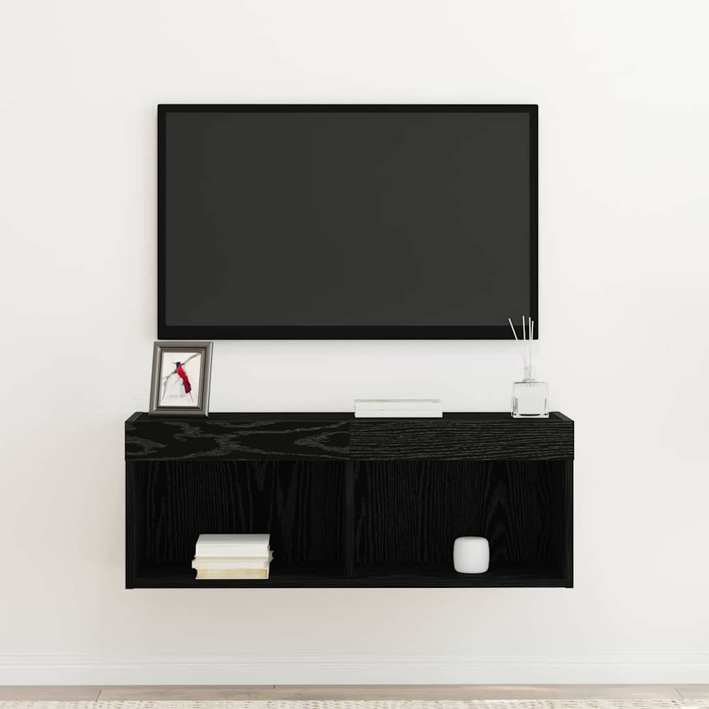 Tv-Bänkset Med Led Svart Ek 80 X 30 X 30 Cm Konstruerat Trä