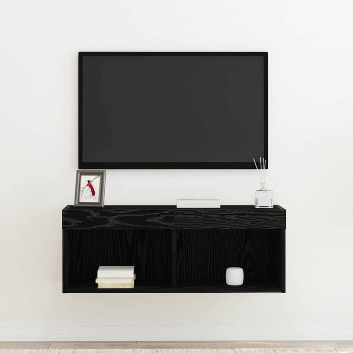 Tv-Bänkset Med Led Svart Ek 80 X 30 X 30 Cm Konstruerat Trä