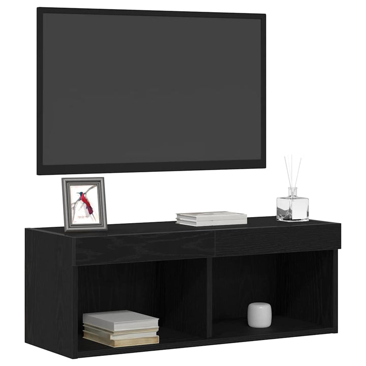 Tv-Bänkset Med Led Svart Ek 80 X 30 X 30 Cm Konstruerat Trä