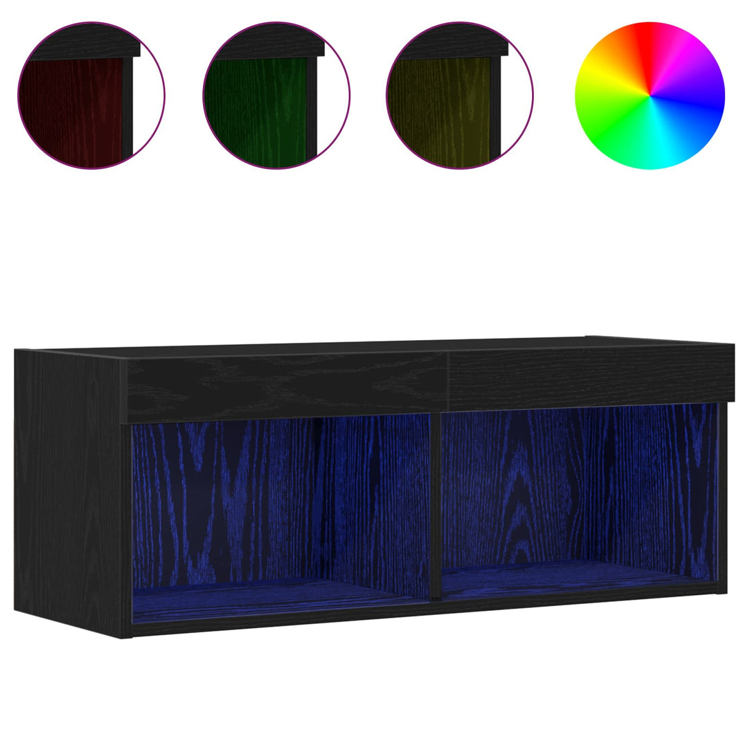 Tv-Bänkset Med Led Svart Ek 80 X 30 X 30 Cm Konstruerat Trä