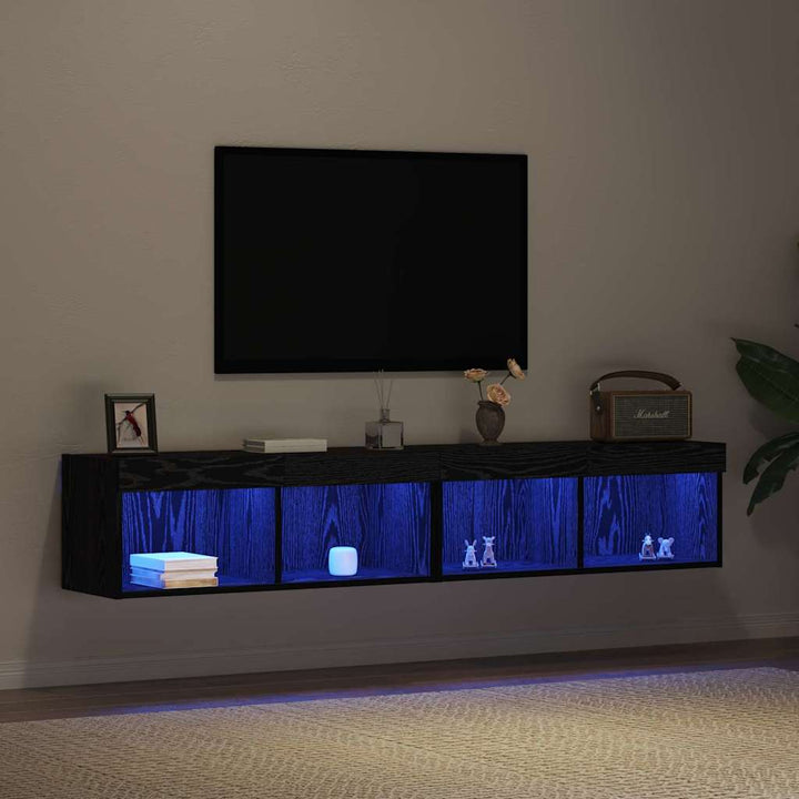 Tv-Bänkset 2 Pcs Svart Ek 80 X 30 X 30 Cm Konstruerat Trä