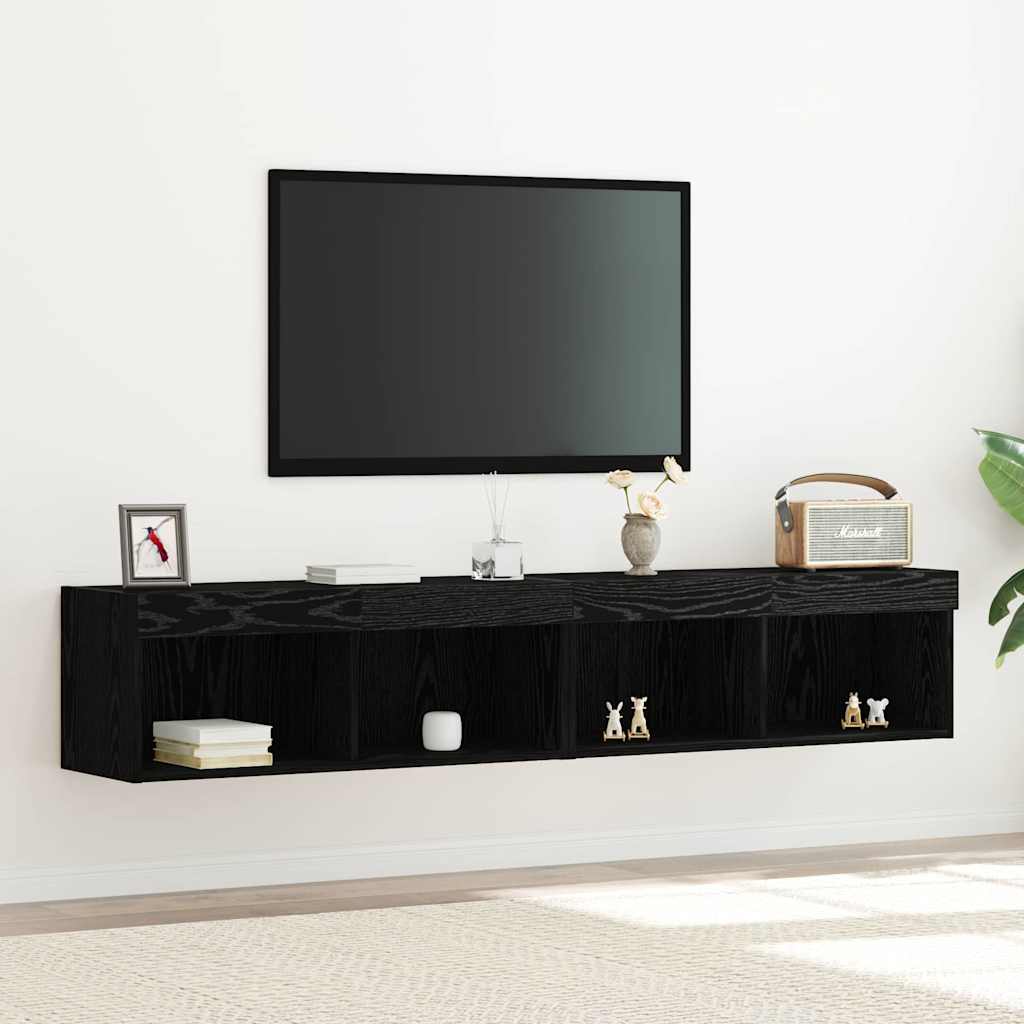 Tv-Bänkset 2 Pcs Svart Ek 80 X 30 X 30 Cm Konstruerat Trä