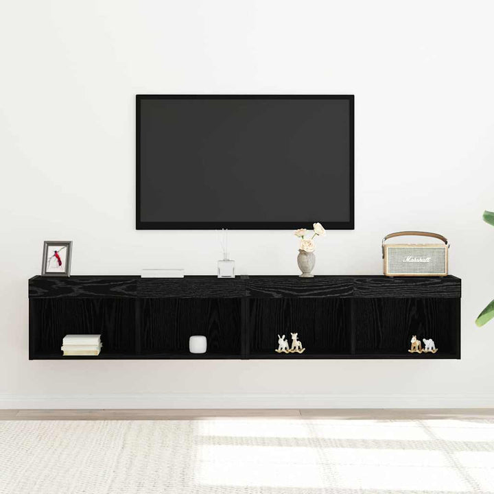 Tv-Bänkset 2 Pcs Svart Ek 80 X 30 X 30 Cm Konstruerat Trä