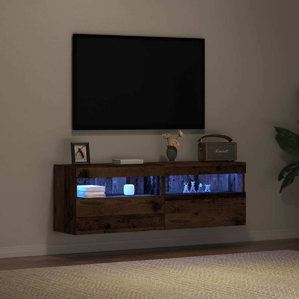 Tv Vägghylla 2 Pcs Gammalt Trä 60 X 30 X 40 Cm Konstruerat Trä