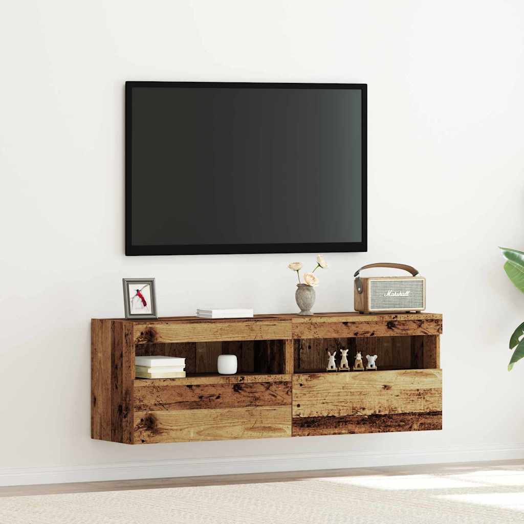 Tv Vägghylla 2 Pcs Gammalt Trä 60 X 30 X 40 Cm Konstruerat Trä