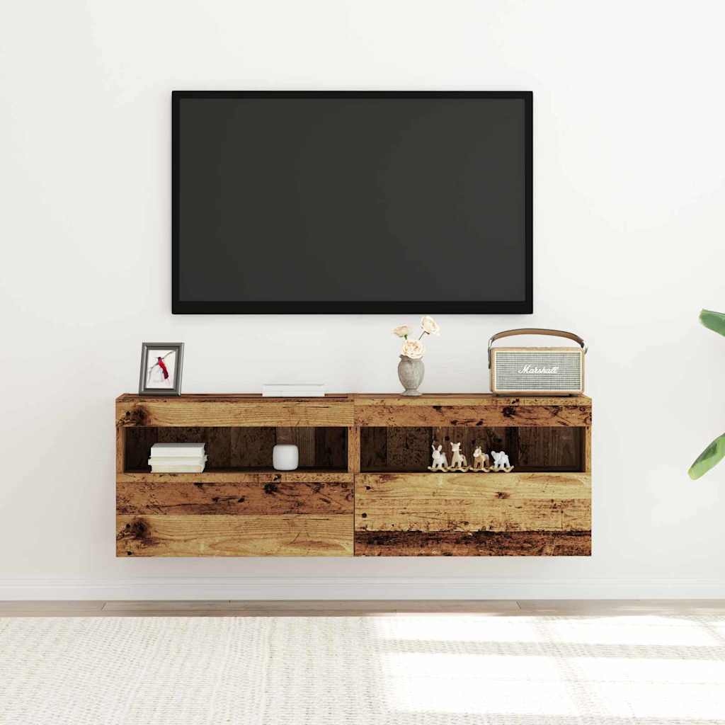 Tv Vägghylla 2 Pcs Gammalt Trä 60 X 30 X 40 Cm Konstruerat Trä