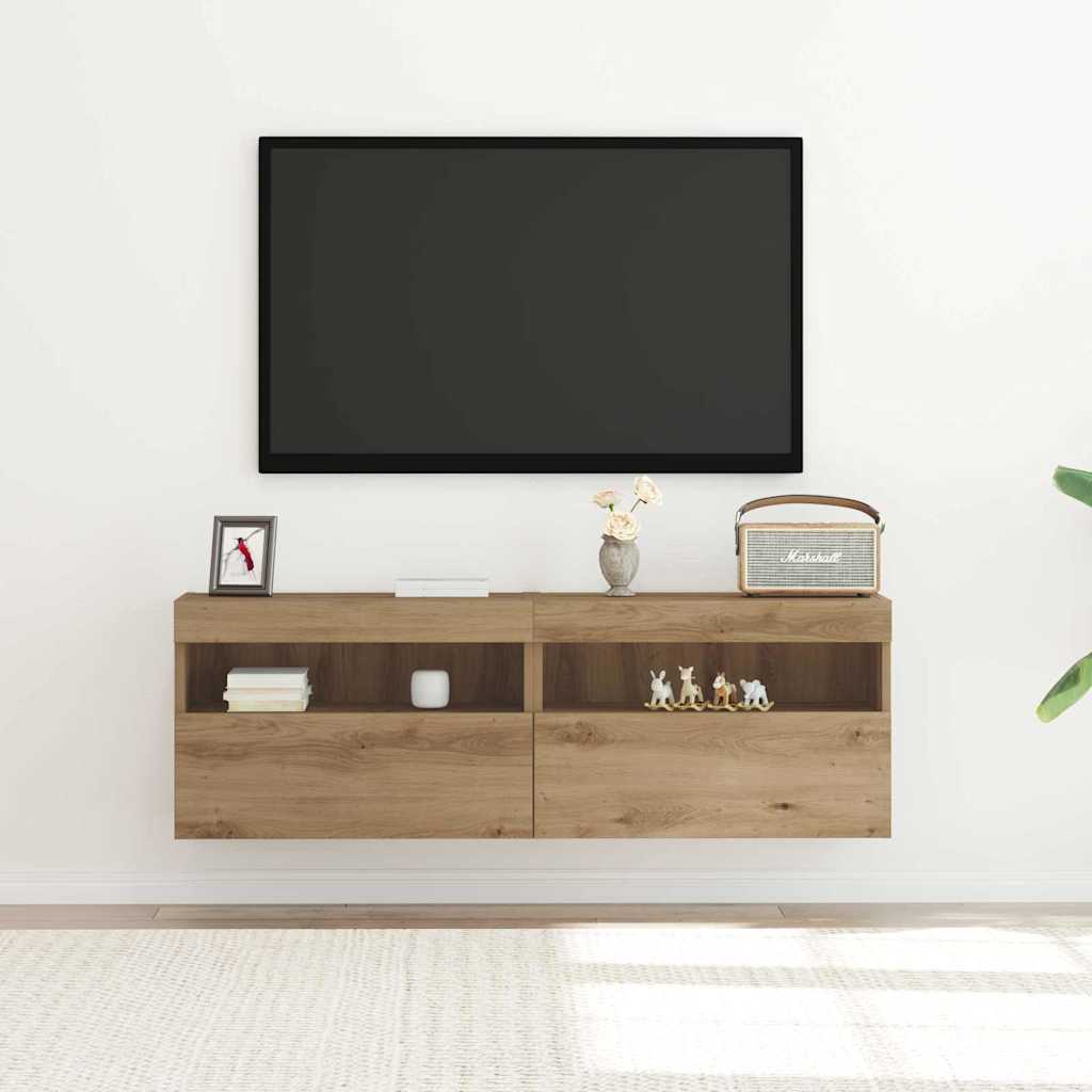 Tv Vägghylla 2 Pcs Artisan Ek 60 X 30 X 40 Cm Konstruerat Trä
