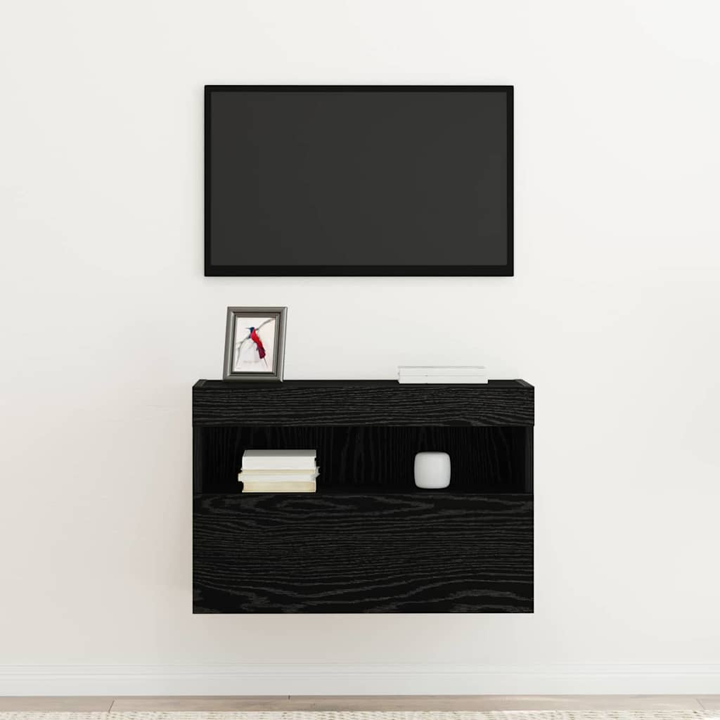 Tv Vägghylla Med Led Svart Ek 60 X 30 X 40 Cm Konstruerat Trä