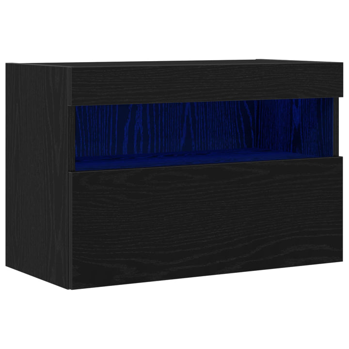 Tv Vägghylla Med Led Svart Ek 60 X 30 X 40 Cm Konstruerat Trä