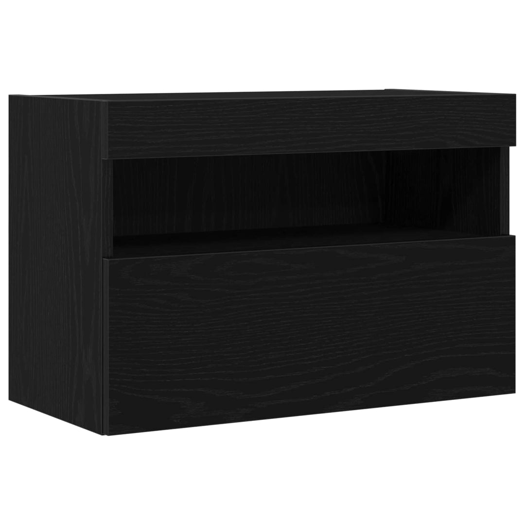 Tv Vägghylla Med Led Svart Ek 60 X 30 X 40 Cm Konstruerat Trä
