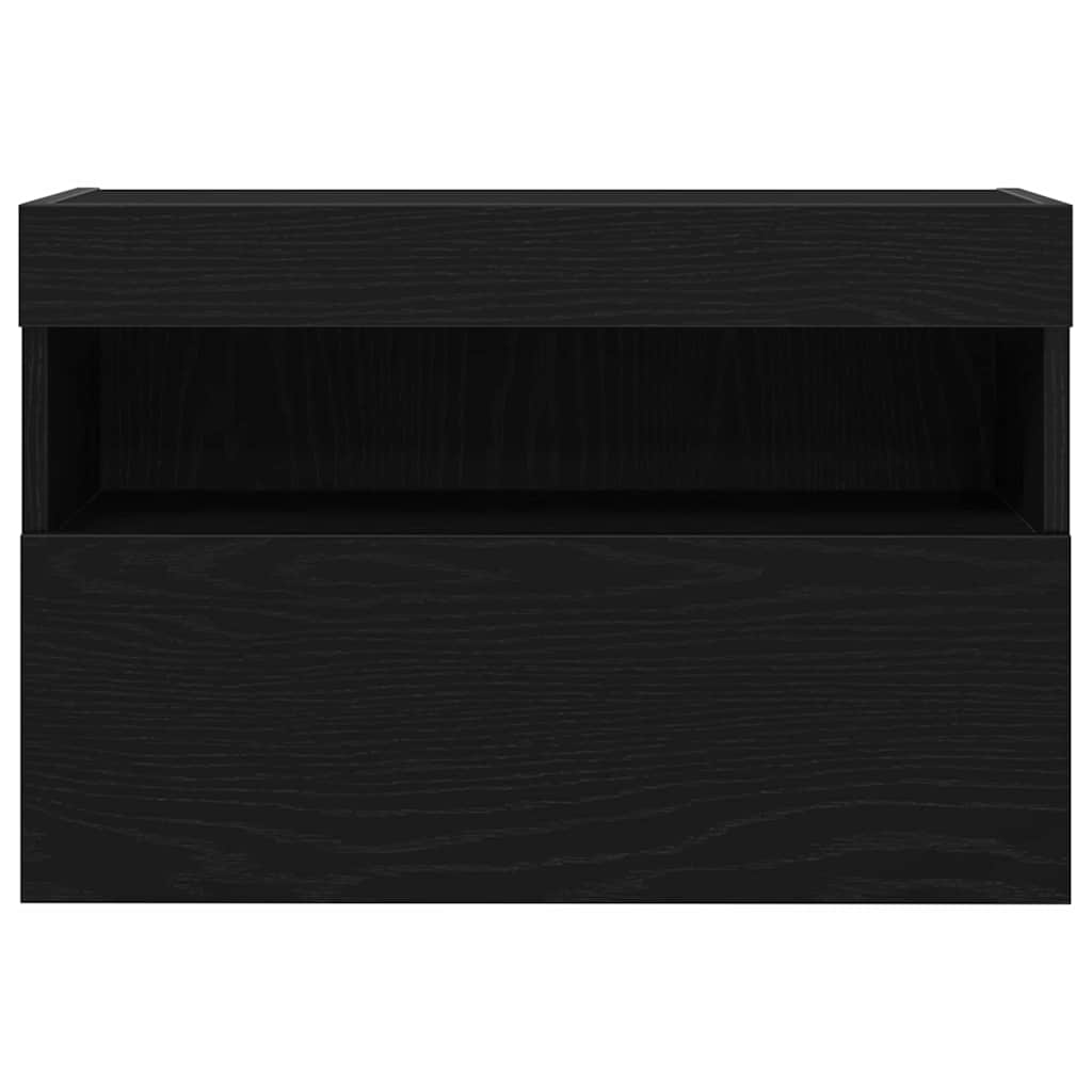 Tv Vägghylla Med Led Svart Ek 60 X 30 X 40 Cm Konstruerat Trä