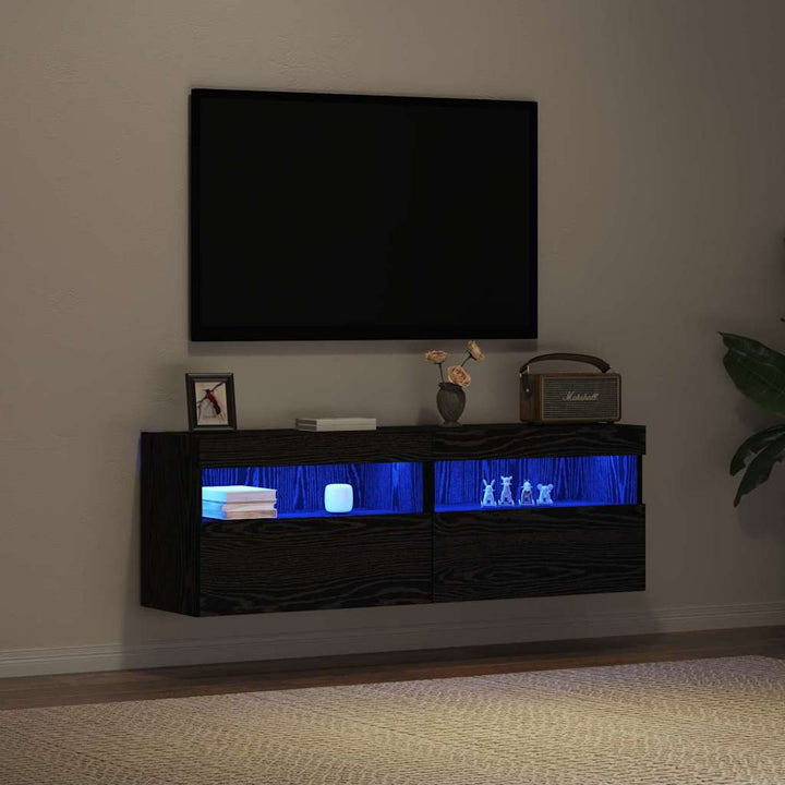 Tv Vägghylla 2 Pcs Svart Ek 60 X 30 X 40 Cm Konstruerat Trä
