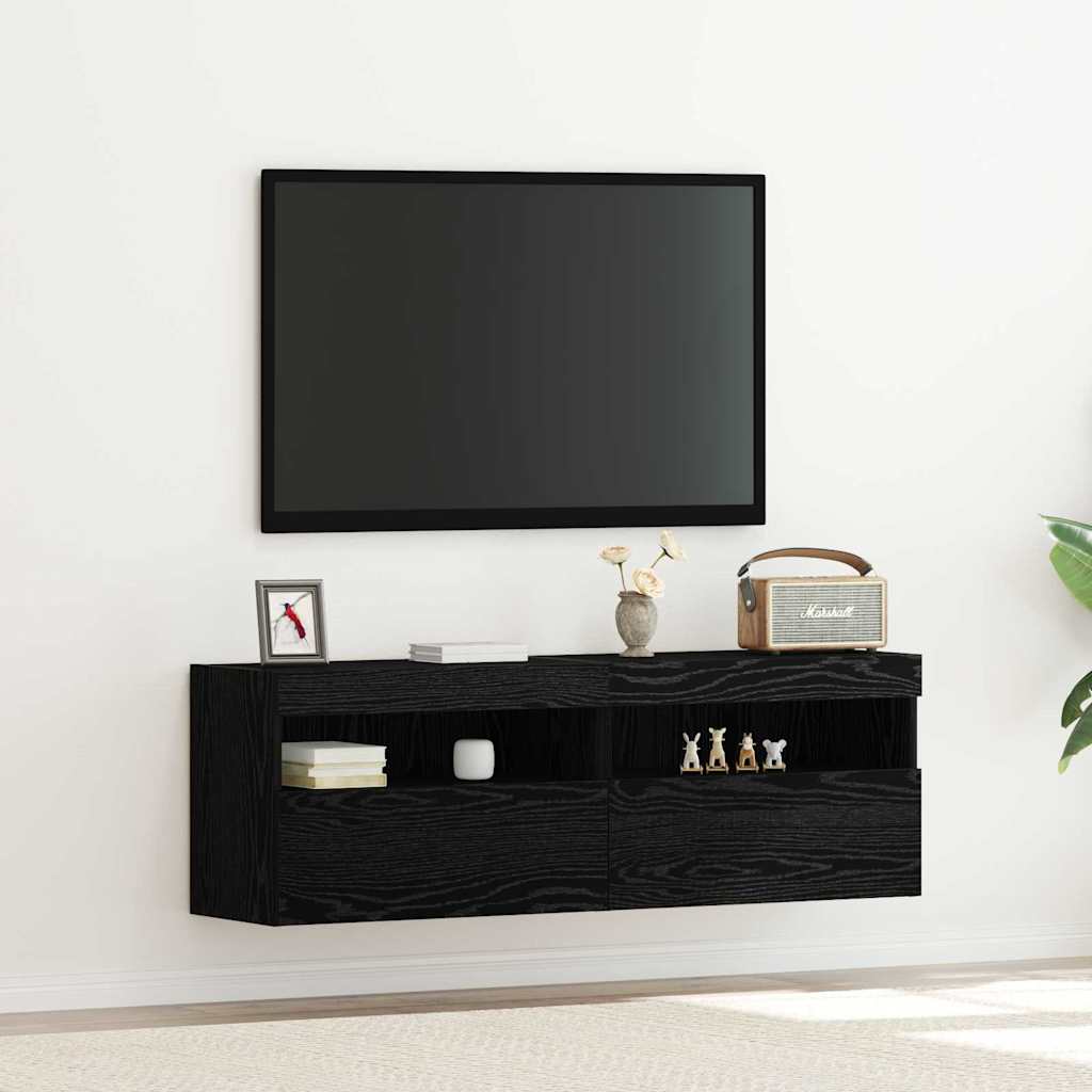 Tv Vägghylla 2 Pcs Svart Ek 60 X 30 X 40 Cm Konstruerat Trä
