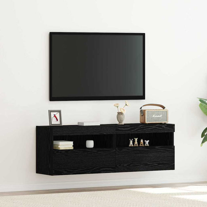 Tv Vägghylla 2 Pcs Svart Ek 60 X 30 X 40 Cm Konstruerat Trä