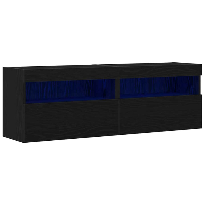 Tv Vägghylla 2 Pcs Svart Ek 60 X 30 X 40 Cm Konstruerat Trä