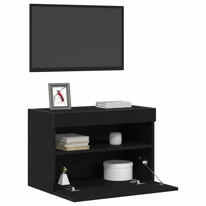Tv Vägghylla 2 Pcs Svart Ek 60 X 30 X 40 Cm Konstruerat Trä